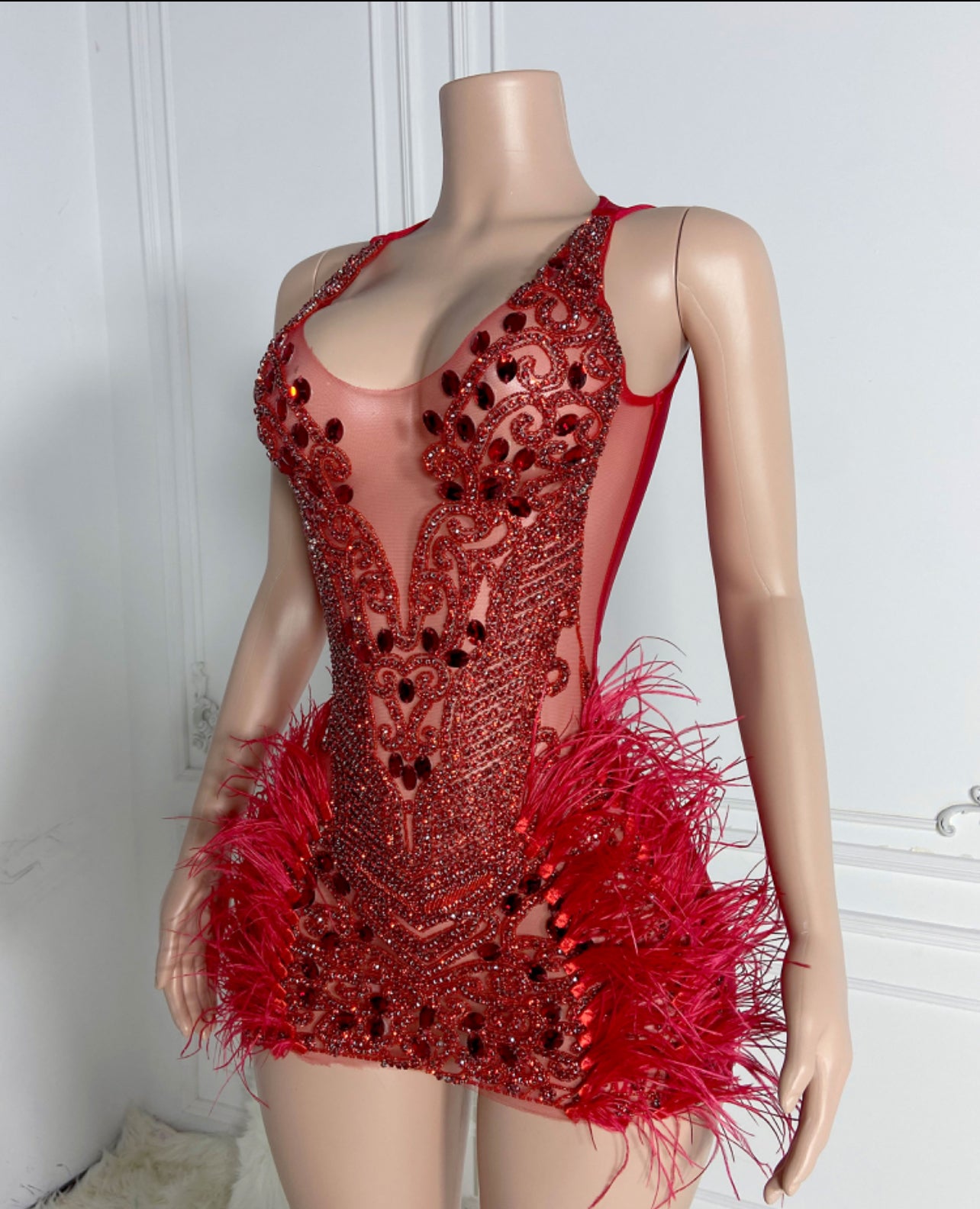 Dani Crystal Feather Dress (Red)