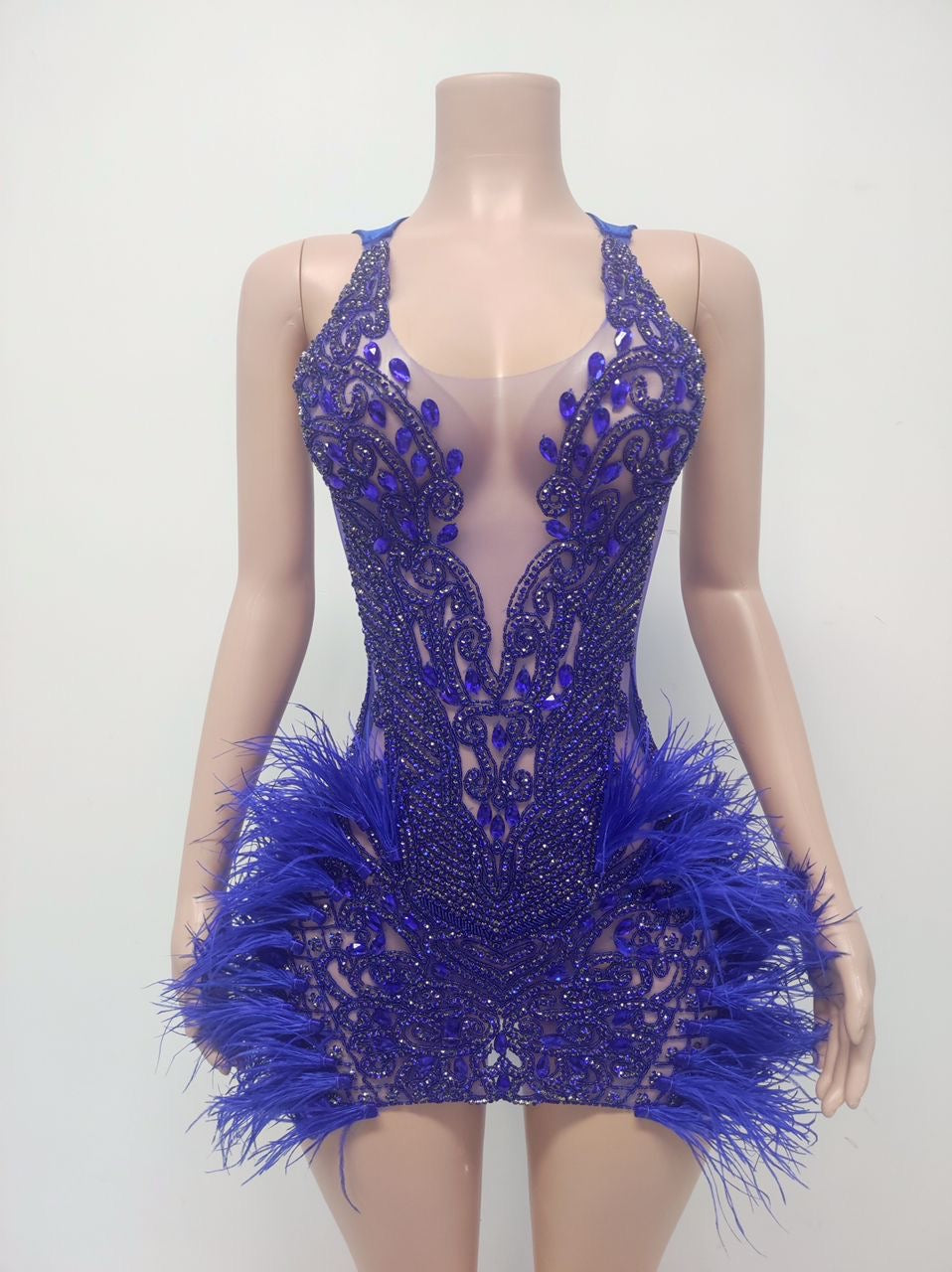 Dani Crystal Feather Dress (Royal Blue)