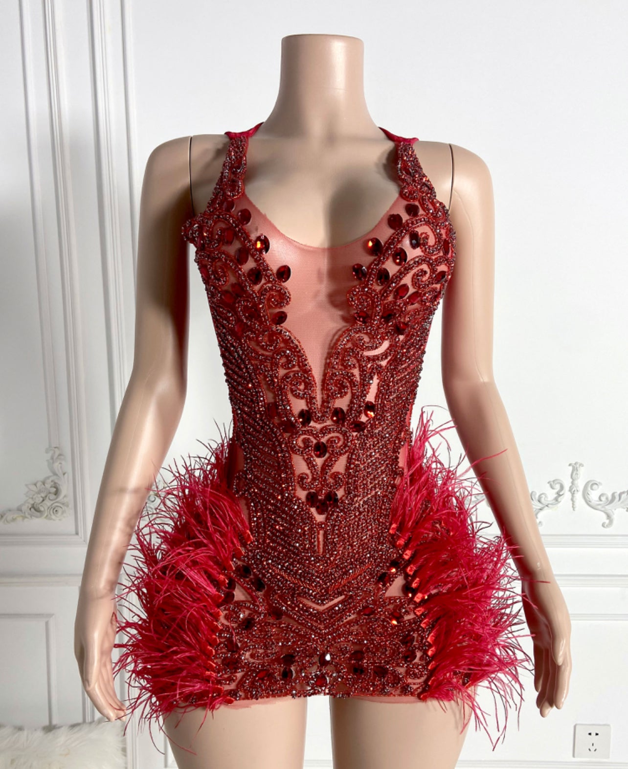 Dani Crystal Feather Dress (Red)