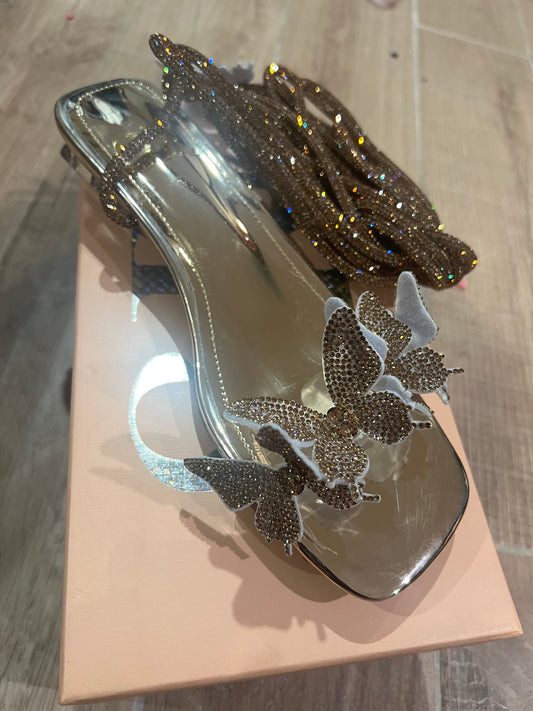 Golden Crystal Butterfly Sandals