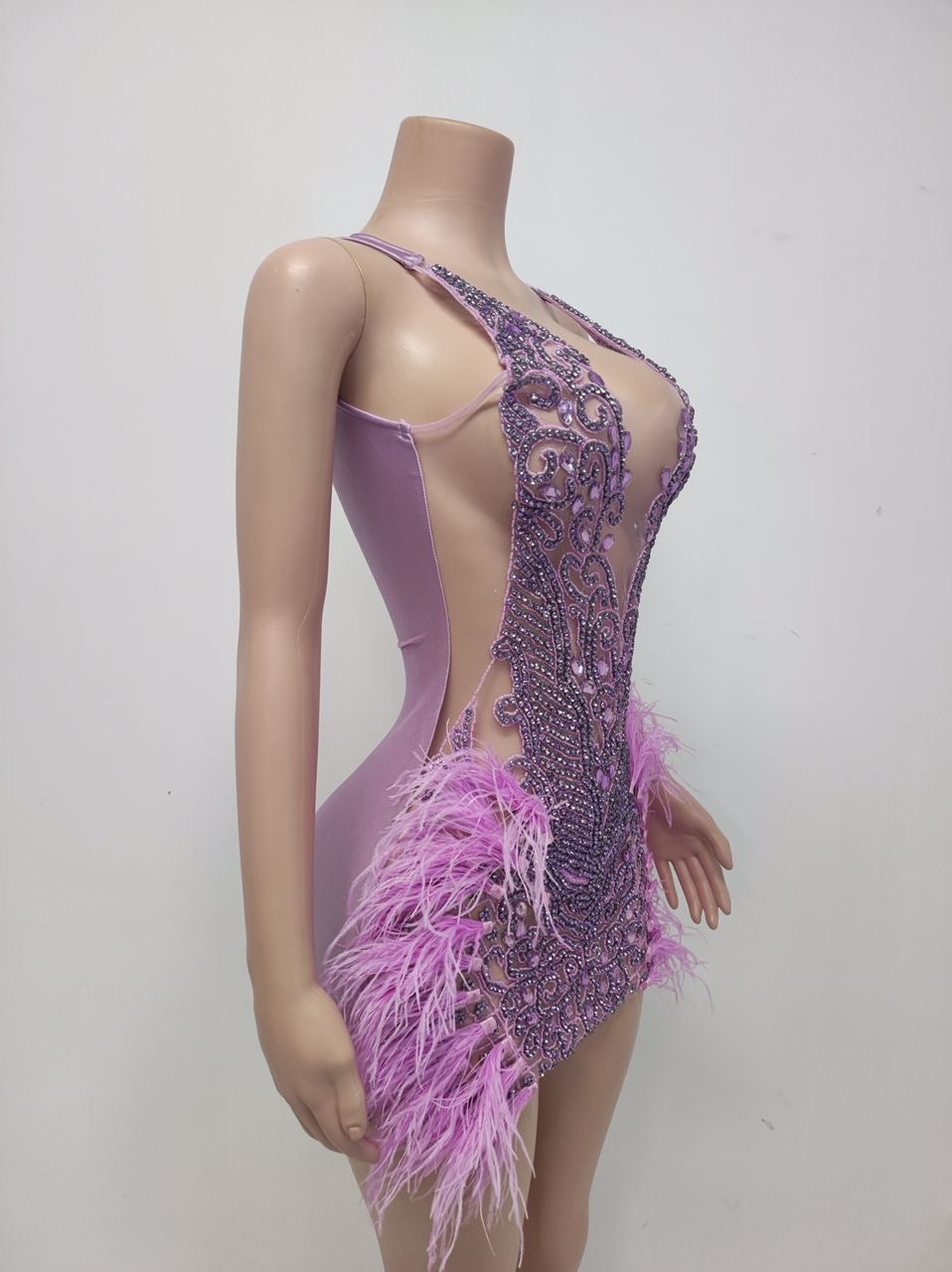 Dani Crystal Feather Dress (Lilac)