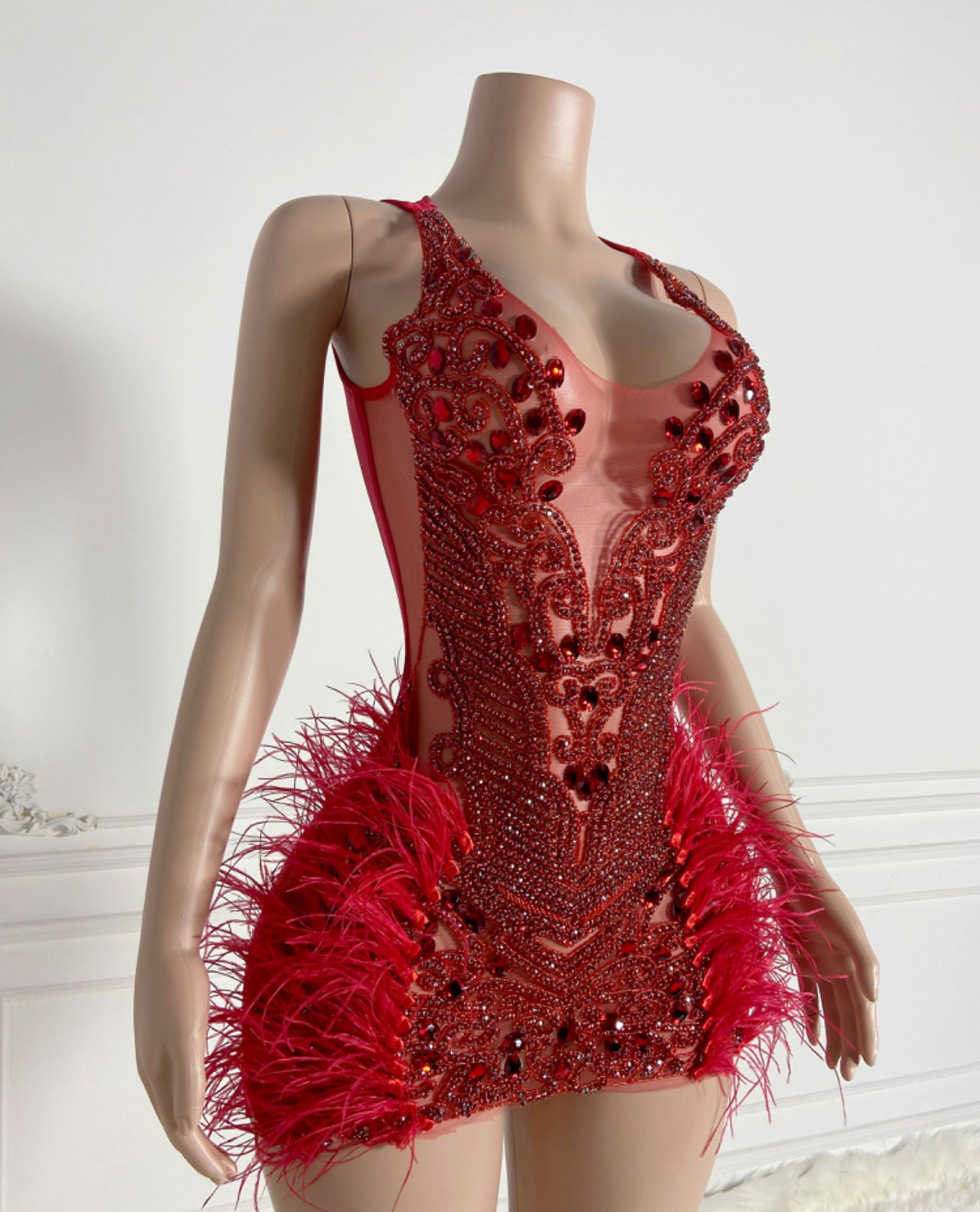 Dani Crystal Feather Dress (Red)