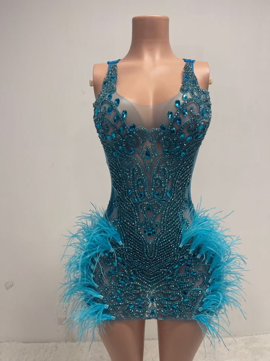 Dani Crystal Feather Dress (Aqua)