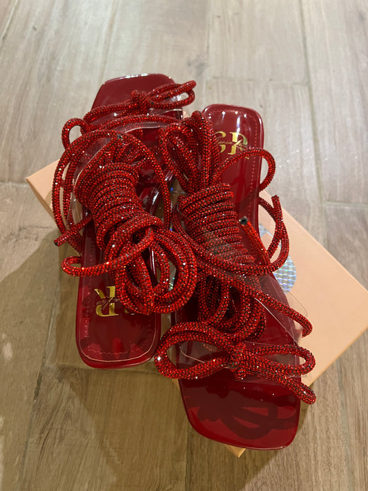 Red De Vil Crystal Sandals