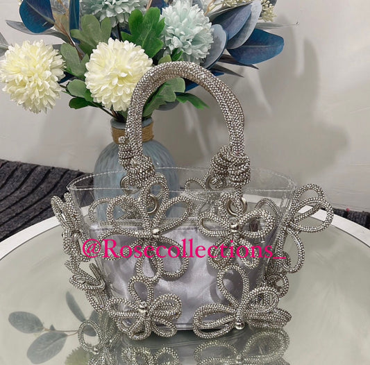 Silver Crystal Flower Bag (ships in 1-2 weeks)